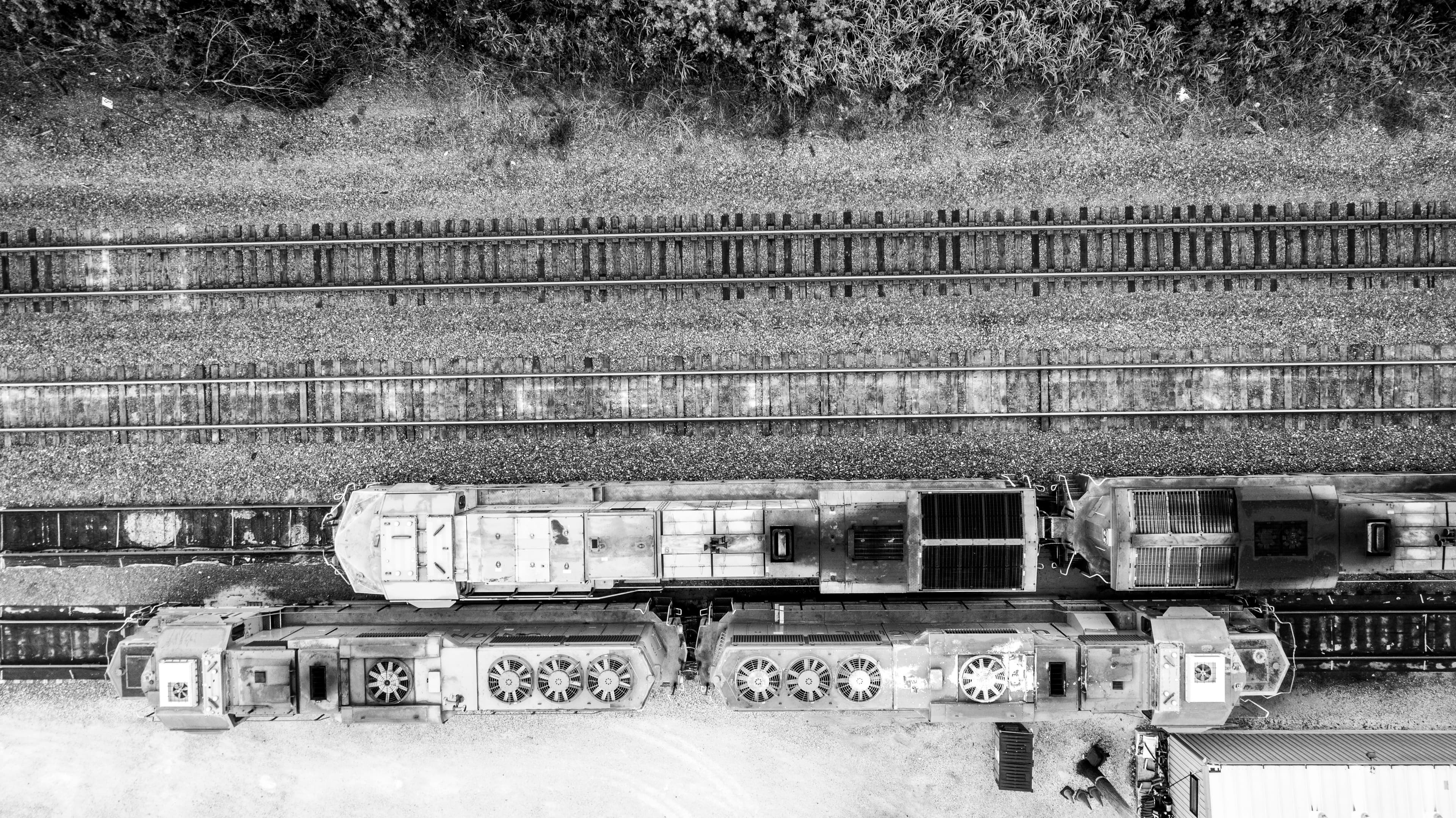 Locomotives in the rail yard below the bluff