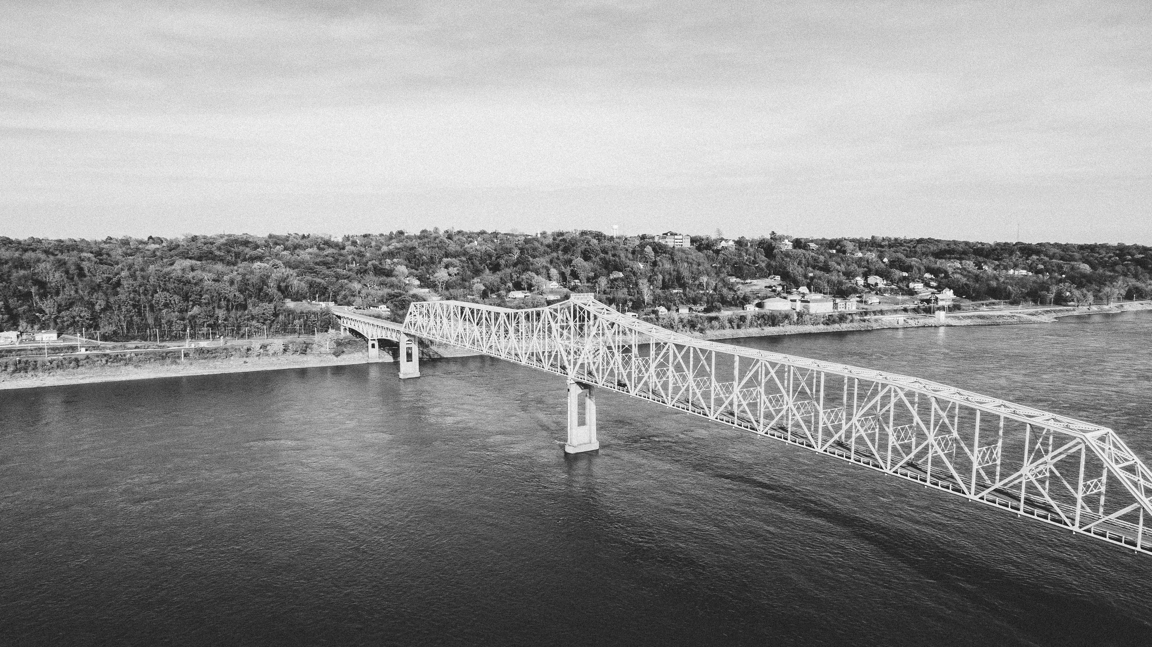 Aerial of the Chester Bridge over the Mississippi