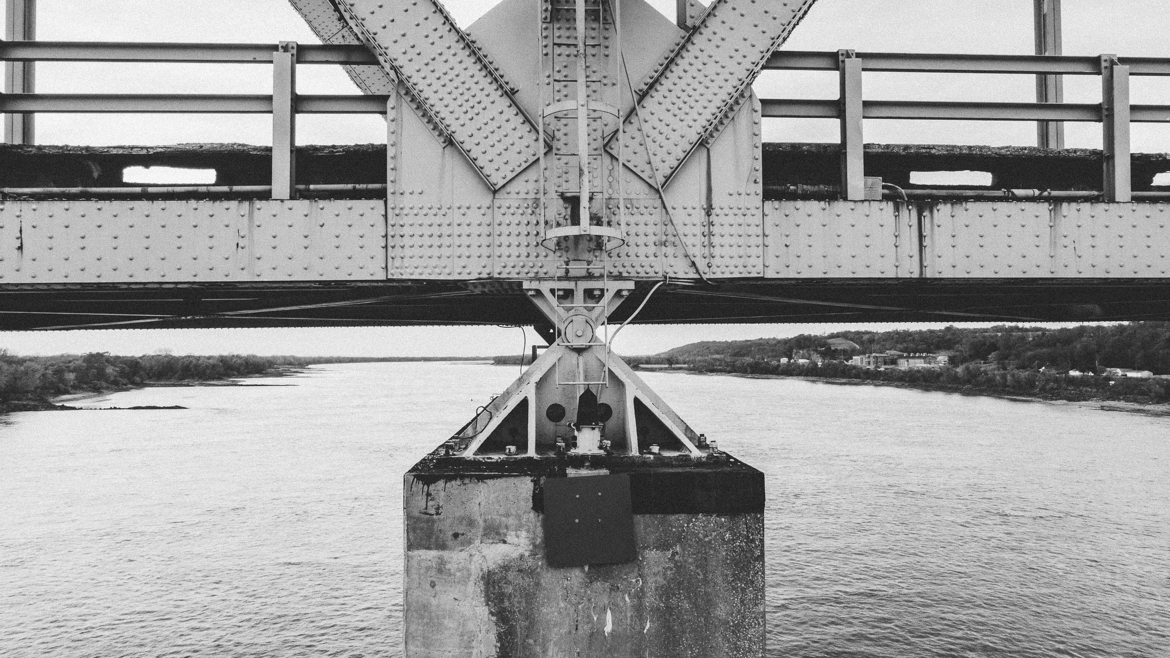 Riveted Chester Bridge truss joint above the Mississippi